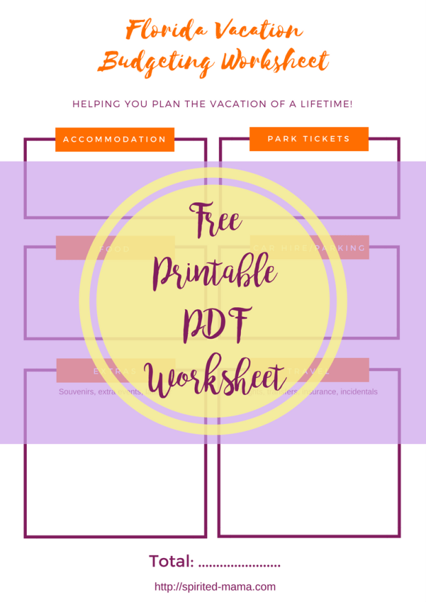 Budgeting for your Florida vacation - printable PDF worksheet