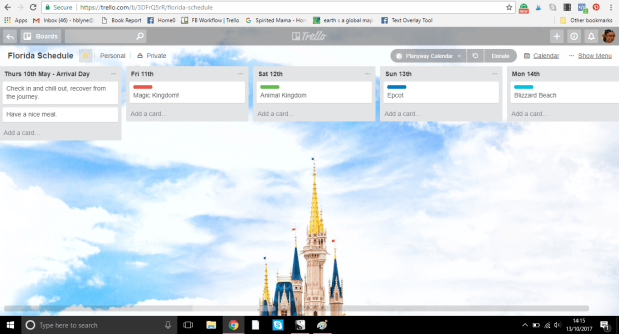 Trello planning board for our Florida holiday